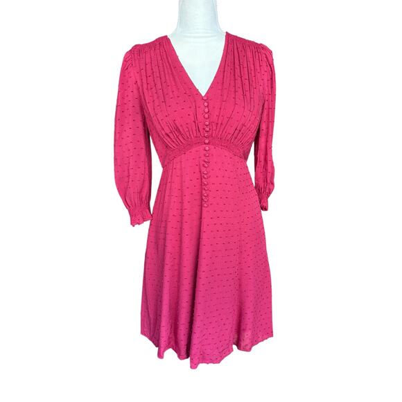 Gal Meets Glam Andrea Candy Apple V Neck 3/4 Sleeve Smocked Mini Dress - 0 - Picture 2 of 9